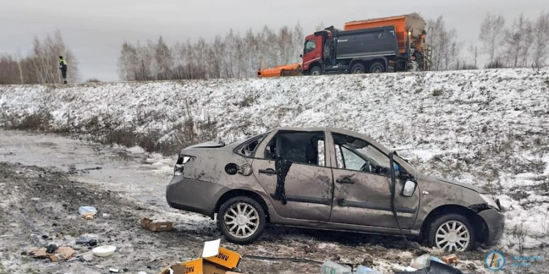 У Колышлея автоледи на "Гранте" слетела с трассы