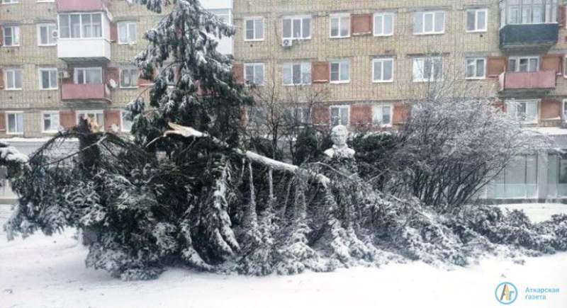 Ураганный ветер валит в Аткарске деревья и рвет провода